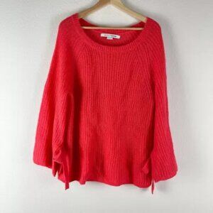 Project Naadam Open Knit Bell Sleeve Sweater Womens Large Coral Boat Neck